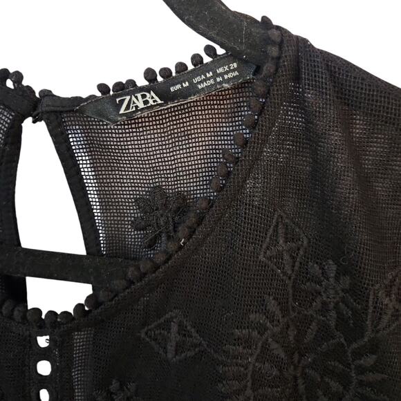 Zara Black Polk a Dot Embroidered Ruffle Maxi Dress Size Medium - Picture 9 of 11